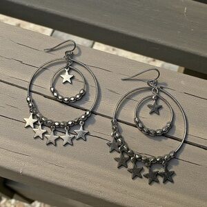 Silver Star Double Hoop Earrings